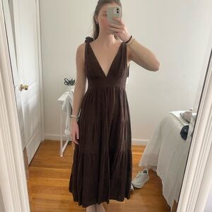 House of Harlow 1960 Deep V Brown Tiered Maxi Dress
